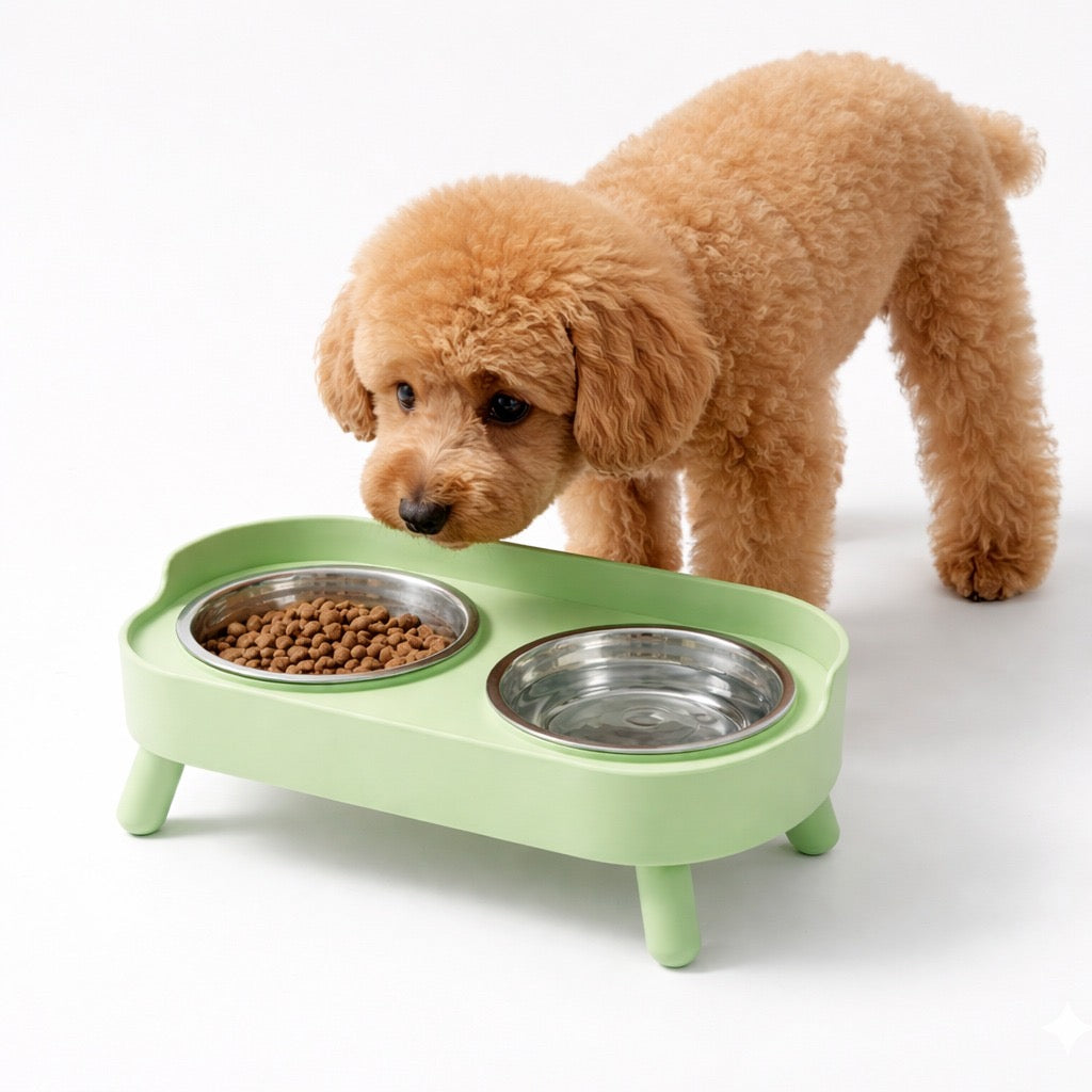 Modern Ergonomic Double Pet Bowl - Stainless Steel Elevated Feeding Station