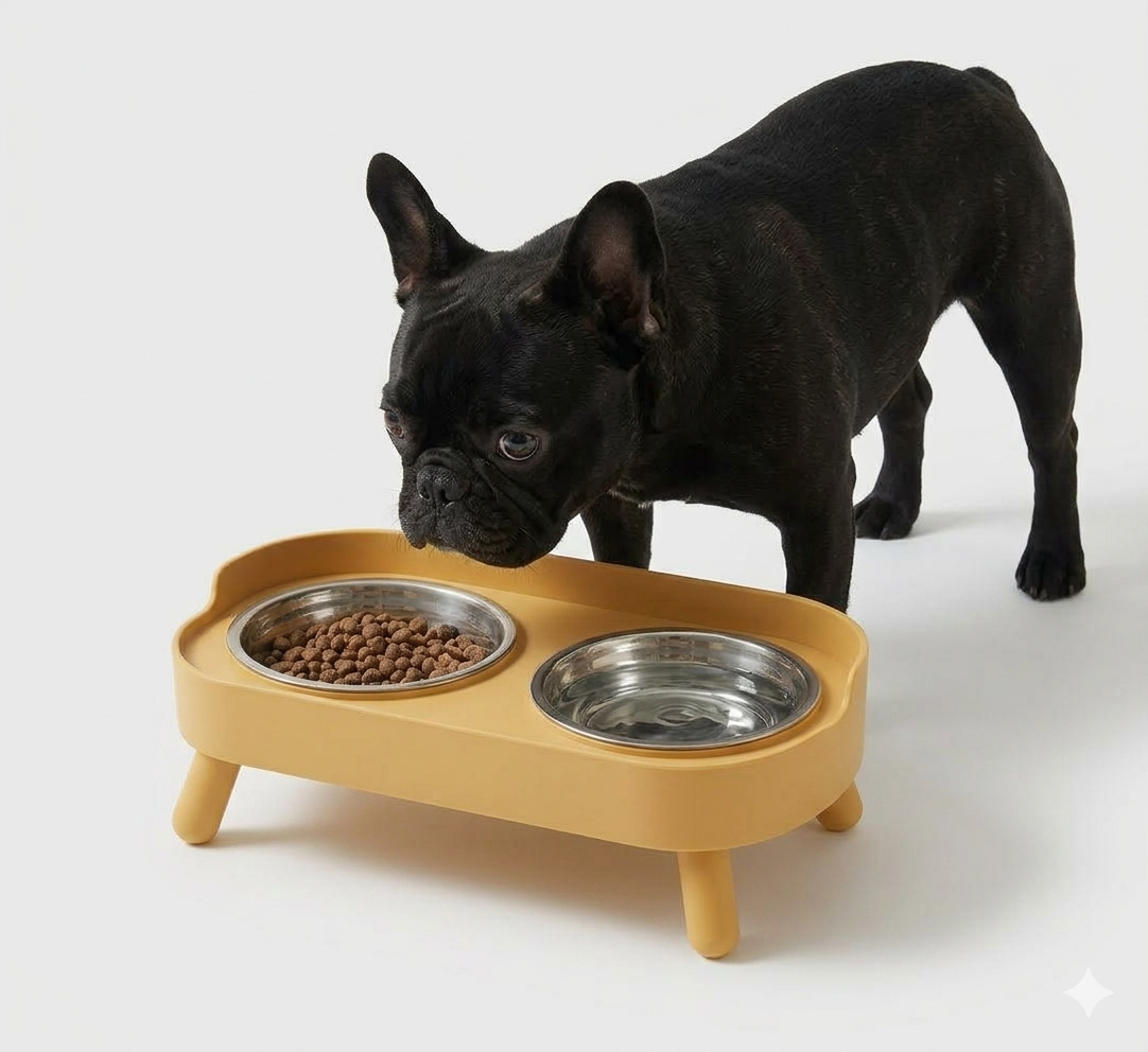 Modern Ergonomic Double Pet Bowl - Stainless Steel Elevated Feeding Station