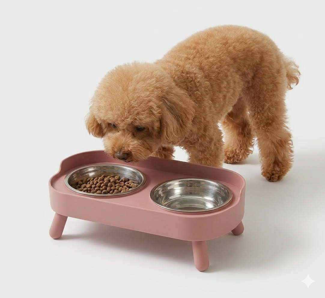 Modern Ergonomic Double Pet Bowl - Stainless Steel Elevated Feeding Station