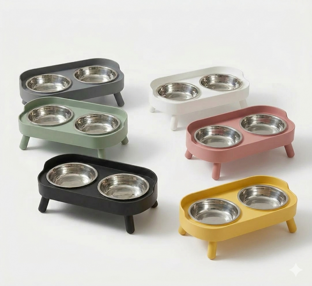 Modern Ergonomic Double Pet Bowl - Stainless Steel Elevated Feeding Station